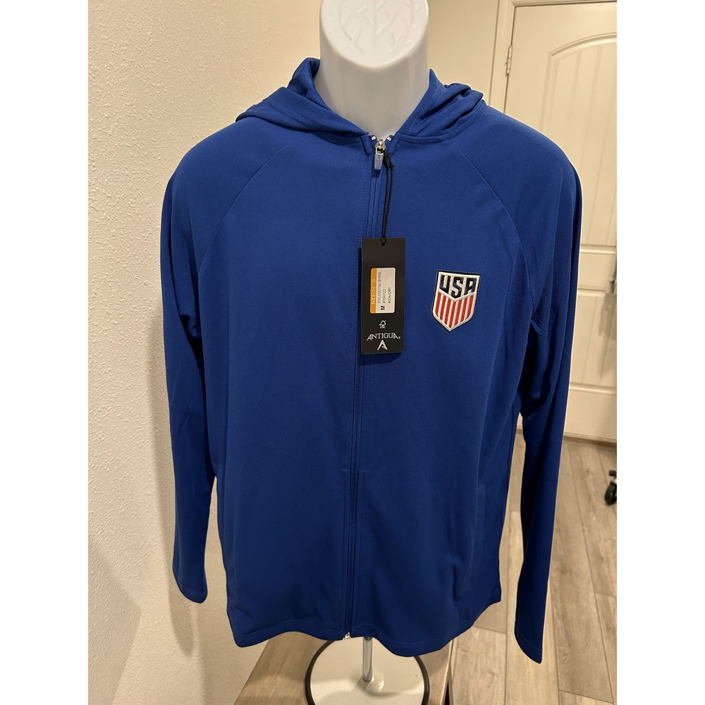 Antigua Mens Style Legacy Full Zip Hood Jacket USA Crest Royal Blue Size Medium